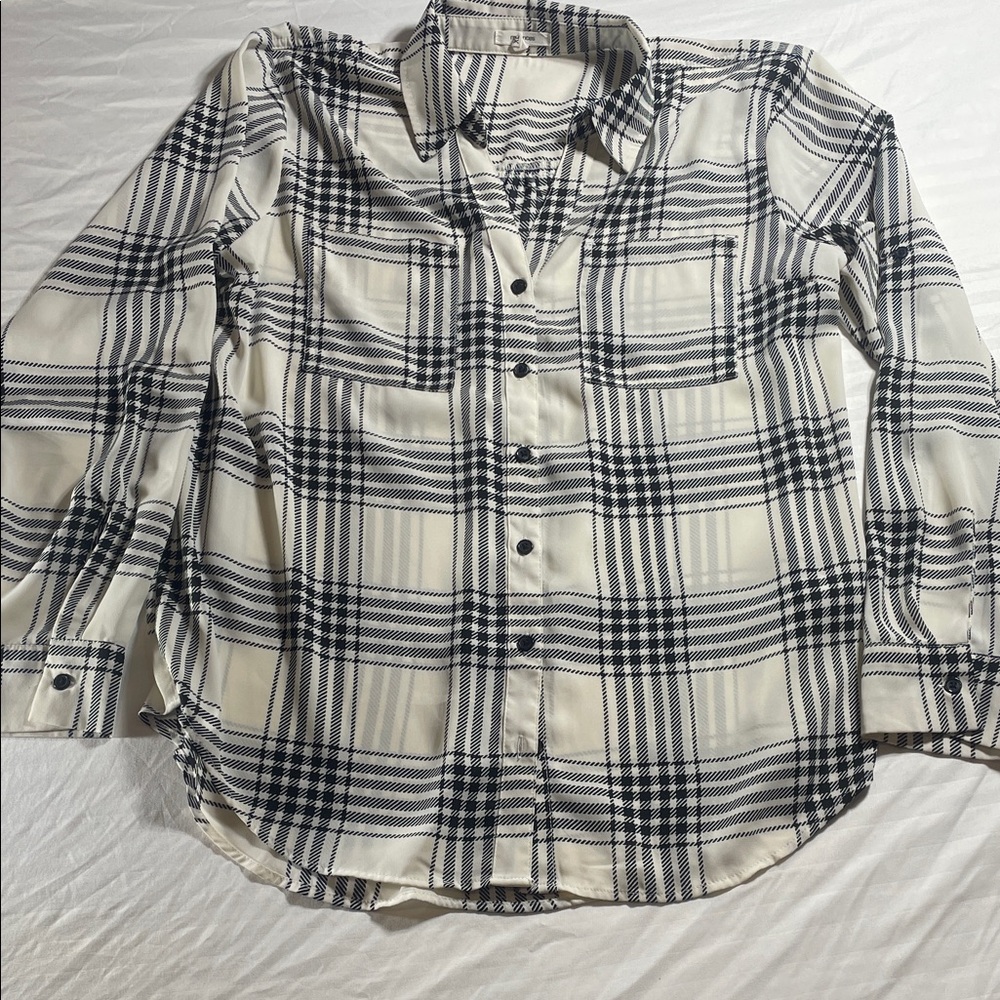 Maurices Black and Cream Plaid Button-Down Blouse